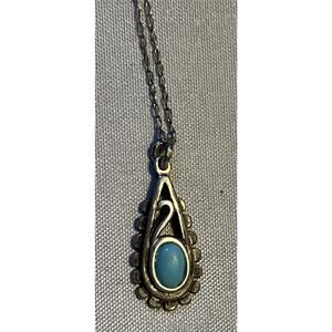 Sterling and Turquoise Signed Southwest American Indian Navajo Pendant Necklace